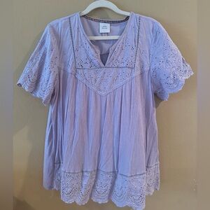 Purple Lilac Embroidered Style Top